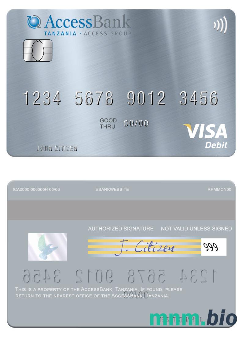 Tanzania AccessBank visa debet karta przykład w formacie PSD